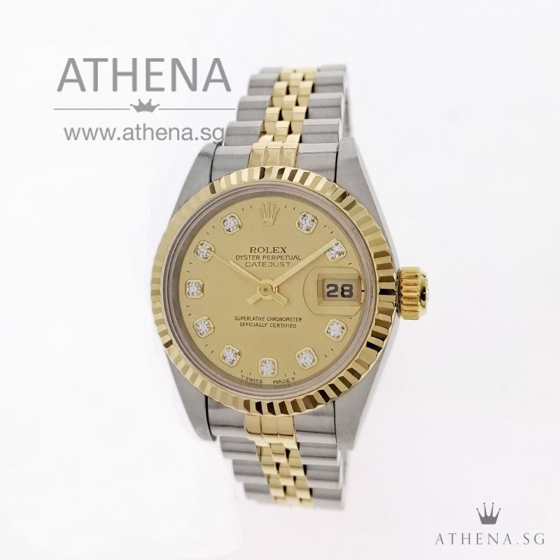 ROLEX "HALF-GOLD" OYSTER PERPETUAL LADIES DATEJUST "S" SERIES "GOLD DIAMOND DIAL" 69173