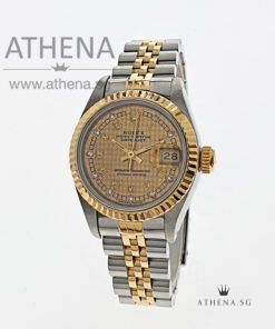 ROLEX "HALF-GOLD" OYSTER PERPETUAL LADIES DATEJUST "E" SERIES "CHAMPAGNE CHECKEVED DIAMOND ROMAN DIAL" 69173
