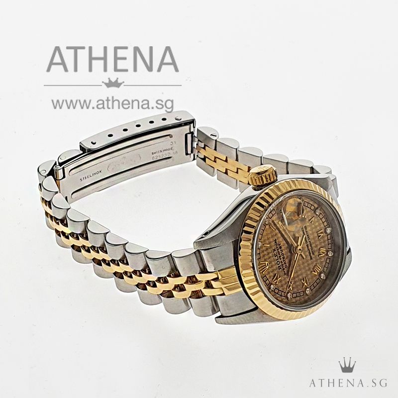 ROLEX "HALF-GOLD" OYSTER PERPETUAL LADIES DATEJUST "E" SERIES "CHAMPAGNE CHECKEVED DIAMOND ROMAN DIAL" 69173 - Image 2