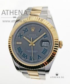 ROLEX YELLOW ROLESOR MENS OYSTER PERPETUAL DATEJUST 41 "AN" SERIES "SLATE WIMBLEDON ROMAN DIAL" WITH CERT 116333