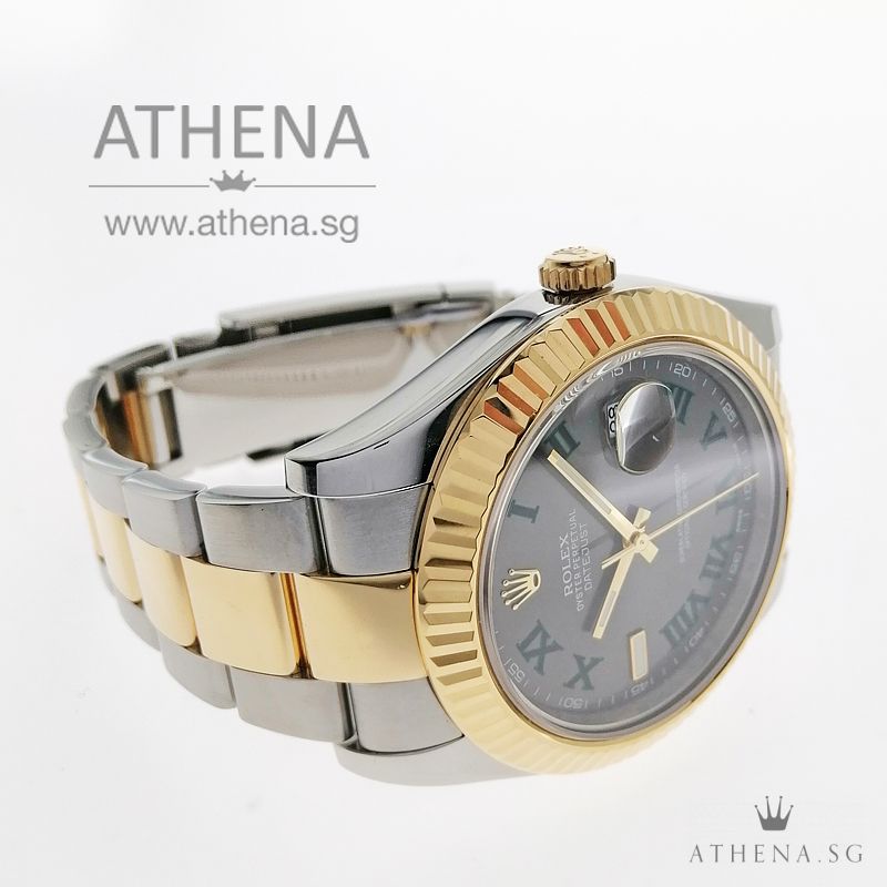 ROLEX YELLOW ROLESOR MENS OYSTER PERPETUAL DATEJUST 41 "AN" SERIES "SLATE WIMBLEDON ROMAN DIAL" WITH CERT 116333 - Image 2