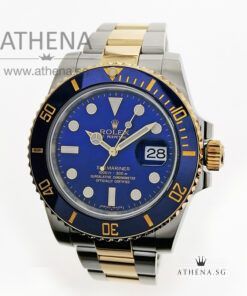 ROLEX YELLOW ROLESOR OYSTER PERPETUAL SUBMARINER BLUE CERAMIC DATE "AN" SERIES "BLUE DIAL" WITH BOX & CERT 116613LB (STILL UNDER AGENT WARRANTY)