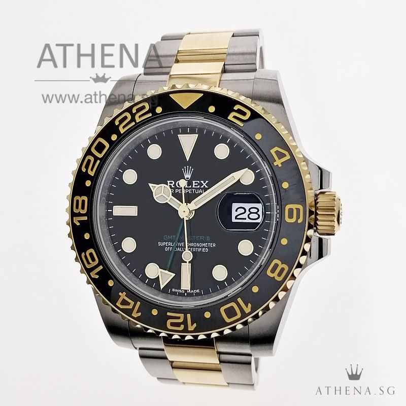 ROLEX YELLOW ROLESOR OYSTER PERPETUAL DATE GMT-MASTER II CERAMIC "AN" SERIES WITH BOX & CERT 116713LN (STILL UNDER AGENT WARRANTY)