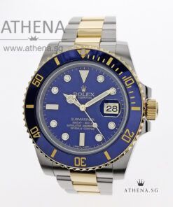 ROLEX YELLOW ROLESOR OYSTER PERPETUAL SUBMARINER DATE CERAMIC "AN" SERIES "BLUE DIAMONDS DIAL" WITH BOX & CERT 116613LB
