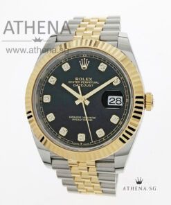 LIKE NEW !!! ROLEX YELLOW ROLESOR MENS OYSTER PERPETUAL DATEJUST 41 "AN" SERIES "BLACK DIAMONDS DIAL" WITH BOX & CERT 126333 (STILL UNDER AGENT WARRANTY)
