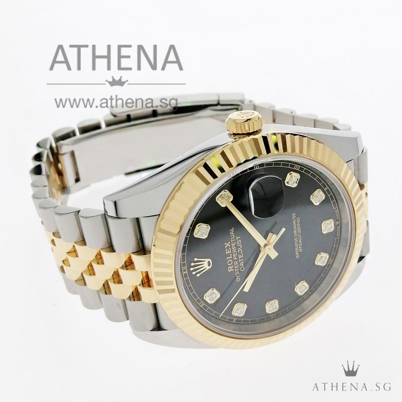 LIKE NEW !!! ROLEX YELLOW ROLESOR MENS OYSTER PERPETUAL DATEJUST 41 "AN" SERIES "BLACK DIAMONDS DIAL" WITH BOX & CERT 126333 (STILL UNDER AGENT WARRANTY) - Image 2