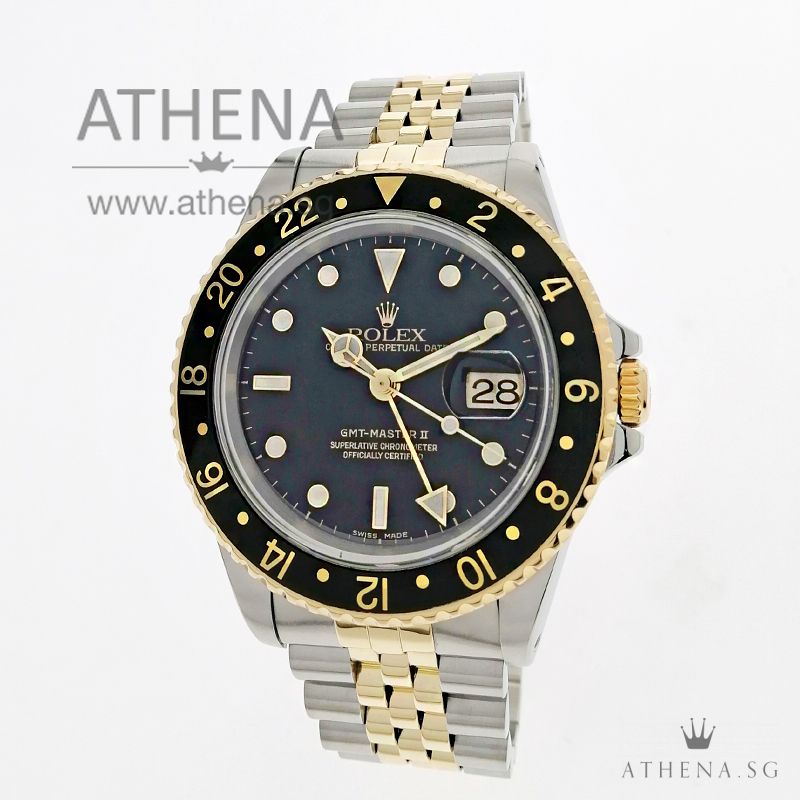 ROLEX "HALF GOLD" OYSTER PERPETUAL DATE GMT-MASTER II "K" SERIES "BLACK DIAL" 16713