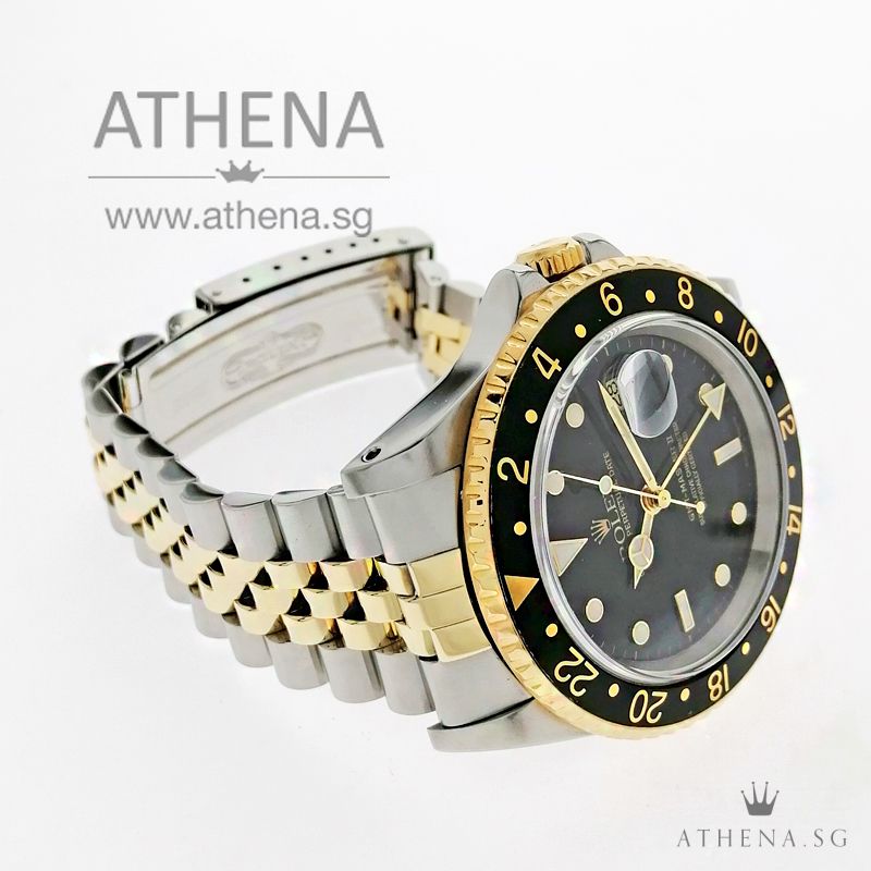 ROLEX "HALF GOLD" OYSTER PERPETUAL DATE GMT-MASTER II "K" SERIES "BLACK DIAL" 16713 - Image 2