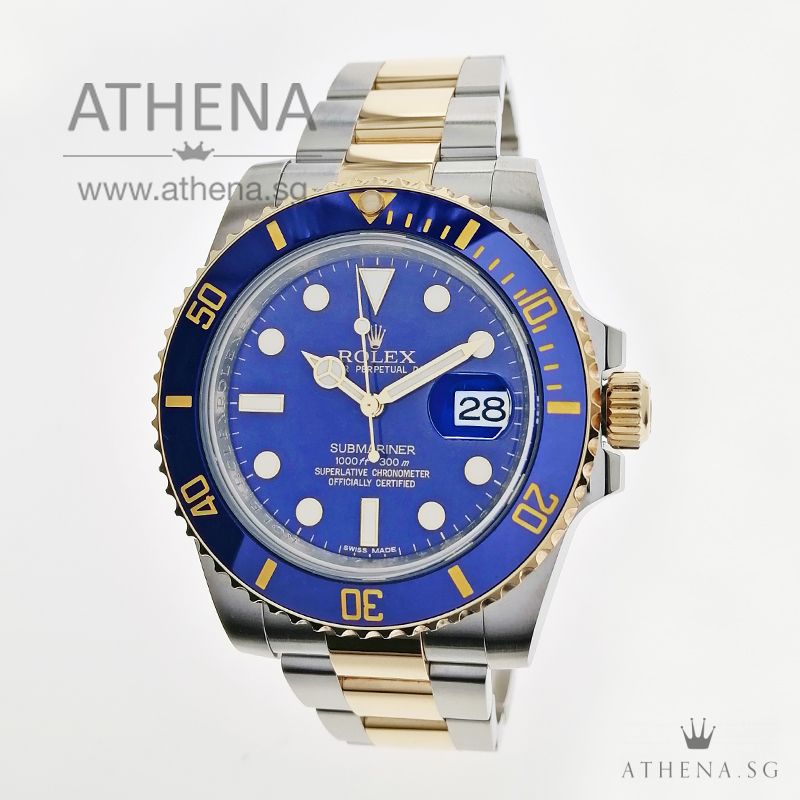 ROLEX YELLOW ROLESOR OYSTER PERPETUAL SUBMARINER DATE CERAMIC "G" SERIES "MATT BLUE DIAL" WITH BOX & CERT 116613LB