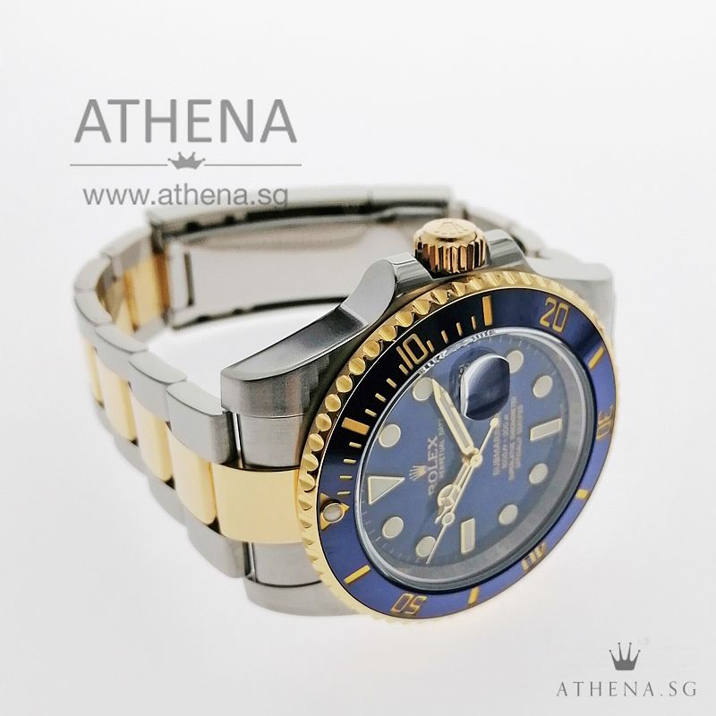 ROLEX YELLOW ROLESOR OYSTER PERPETUAL SUBMARINER DATE CERAMIC "G" SERIES "MATT BLUE DIAL" WITH BOX & CERT 116613LB - Image 2
