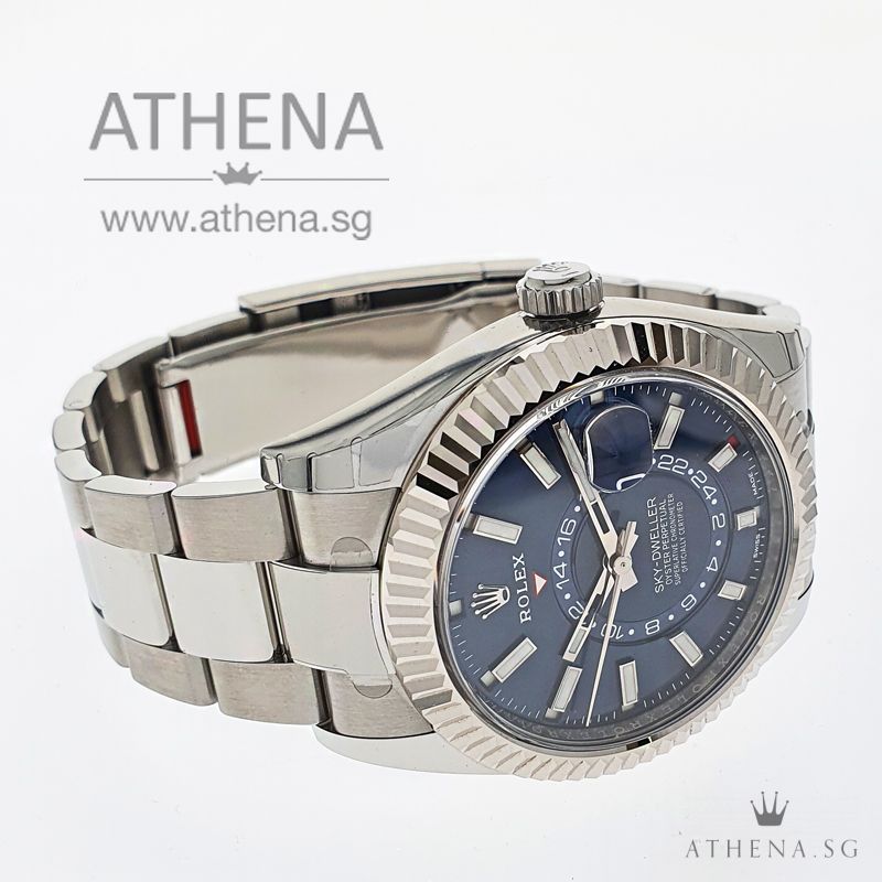 UNWORN !!! ROLEX WHITE ROLESOR OYSTER PERPETUAL ANNUAL CALENDAR GMT SKY-DWELLER "AN" SERIES "BLUE DIAL" WITH BOX & CERT 326934 - Image 2