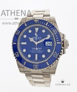 LIKE NEW !!! 18K WHITE GOLD ROLEX OYSTER PERPETUAL DATE SUBMARINER CERAMIC "BLUE SMURF" WITH BOX & CERT 116619LB (STILL UNDER AGENT WARRANTY) [NEW CARD!!!]