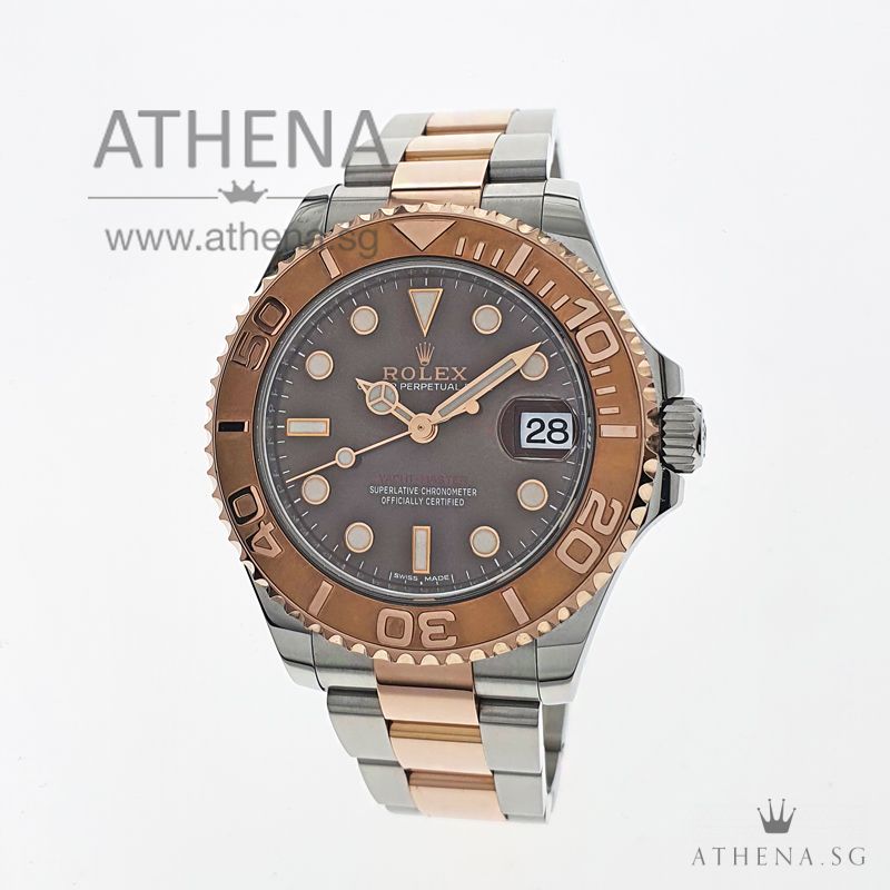 ROLEX EVEROSE ROLESOR OYSTER PERPETUAL DATE YACHT MASTER 37 "CHOCOLATE DIAL" WITH BOX & CERT 268621