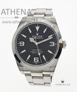ROLEX OYSTER PERPETUAL EXPLORER "AN" SERIES "BLACK DIAL" WITH BOX & CERT 214270 (STILL UNDER AGENT WARRANTY)