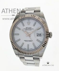ROLEX MENS OYSTER PERPETUAL DATEJUST 41 "AN" SERIES "WHITE INDEX DIAL" WITH BOX & CERT 126334 (STILL UNDER AGENT WARRANTY