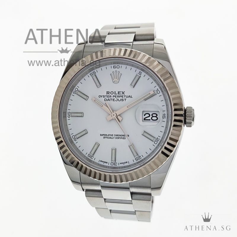ROLEX MENS OYSTER PERPETUAL DATEJUST 41 "AN" SERIES "WHITE INDEX DIAL" WITH BOX & CERT 126334 (STILL UNDER AGENT WARRANTY