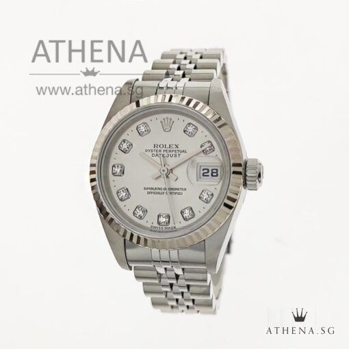 ROLEX LADIES OYSTER PERPETUAL DATEJUST "P" SERIES "SILVER DIAMOND DIAL" WITH BOX & CERT 79174
