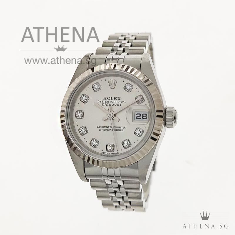 ROLEX LADIES OYSTER PERPETUAL DATEJUST "P" SERIES "SILVER DIAMOND DIAL" WITH BOX & CERT 79174