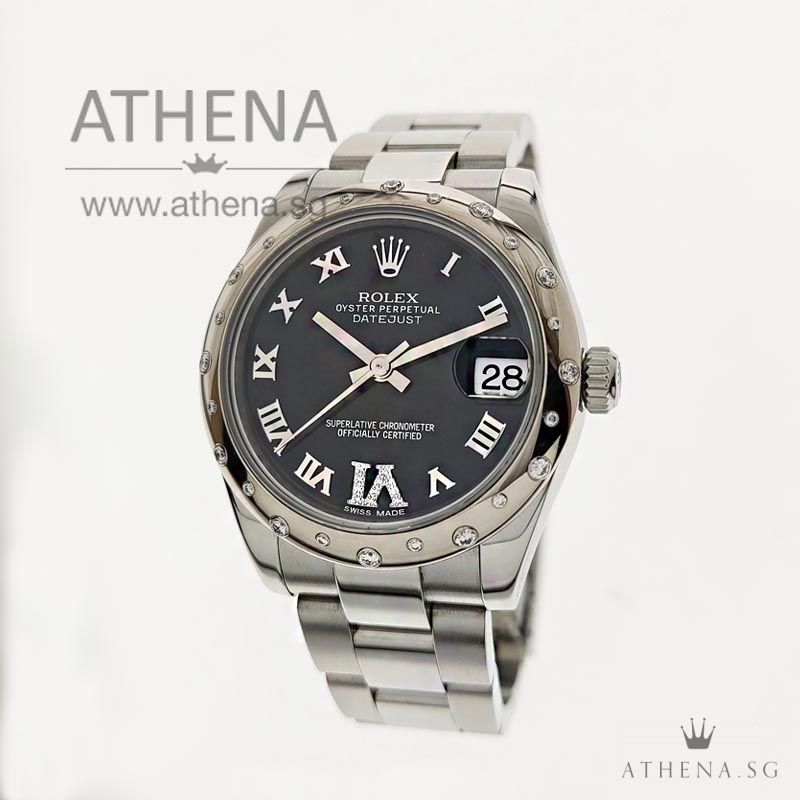 ROLEX OYSTER PERPETUAL MID-SIZE DATEJUST "G" SERIES "DARK BLUE ROMAN VI DIAMOND DIAL" WITH BOX & CERT 178344