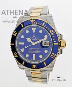 ROLEX YELLOW ROLESOR OYSTER PERPETUAL SUBMARINER DATE CERAMIC "AN" SERIES "BLUE DIAMOND DIAL" WITH BOX & CERT 116613LB
