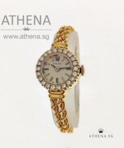 RARE !!! VINTAGE ROLEX 14K YELLOW GOLD LADIES MINI WRISTWATCH WITH FACTORY SETTING DIAMOND BEZEL 8418