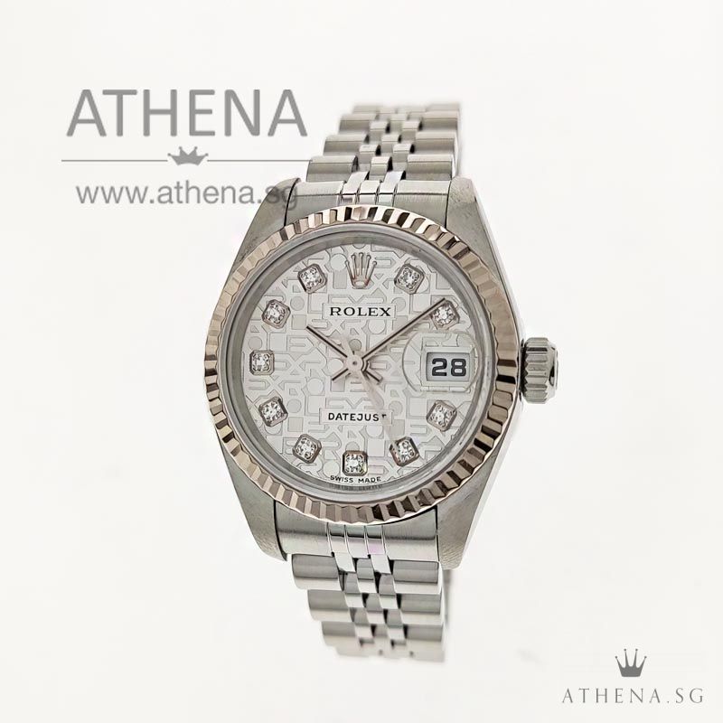 ROLEX LADIES OYSTER PERPETUAL DATEJUST "F" SERIES "SILVER COMPUTER DIAMOND DIAL" WITH CERT 79174