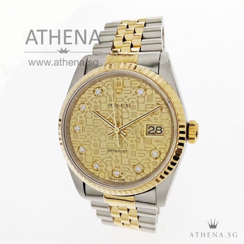 ROLEX "HALF-GOLD" MENS OYSTER PERPETUAL DATEJUST "W"" SERIES "CHAMPAGNE JUBILEE DIAMOND DIAL" 16233