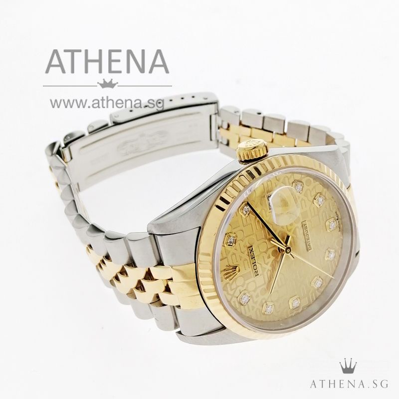 ROLEX "HALF-GOLD" MENS OYSTER PERPETUAL DATEJUST "W"" SERIES "CHAMPAGNE JUBILEE DIAMOND DIAL" 16233 - Image 2