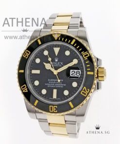 ROLEX YELLOW ROLESOR OYSTER PERPETUAL SUBMARINER CERAMIC DATE "AN" SERIES "BLACK DIAL" WITH BOX & CERT 116613LN (STILL UNDER AGENT WARRANTY)