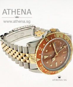 Alternative view of COLLECTIBLE TIMEPIECE !!! ROLEX "HALF GOLD" OYSTER PERPETUAL DATE GMT-MASTER ROOTBEER "BROWN NIPPLE DIAL" WITH BOX & CERT 1675