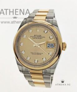 UNWORN !!! ROLEX YELLOW ROLESOR OYSTER PERPETUAL DATEJUST 36 "AN" SERIES "CHAMPAGNE DIAMONDS DIAL" WITH BOX & CERT 126203