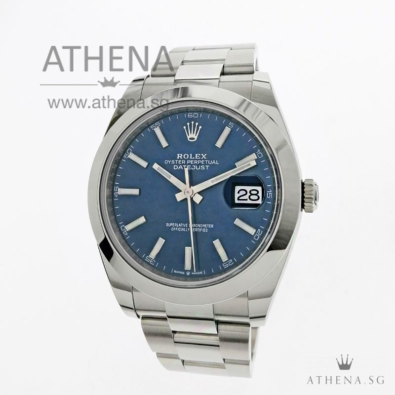 LIKE NEW !!! ROLEX MENS OYSTER PERPETUAL DATEJUST 41 "AN" SERIES "BLUE INDEX DIAL" WITH BOX & CERT 126300 (STILL UNDER AGENT WARRANTY)