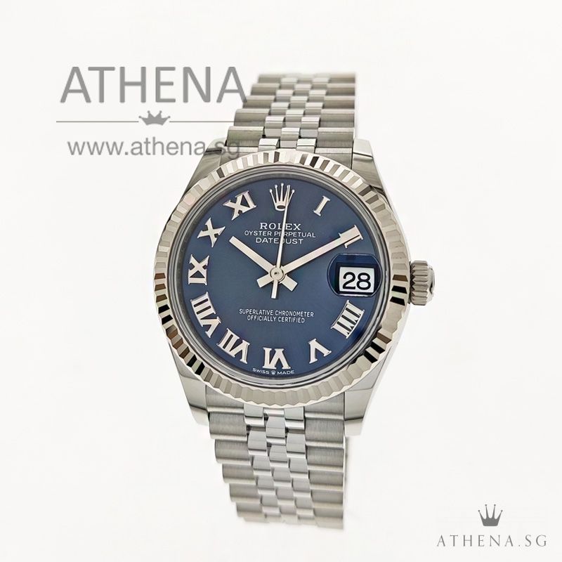 UNWORN !!! ROLEX MID-SIZE OYSTER PERPETUAL DATEJUST 31 "AN" SERIES "BLUE ROMAN DIAL" WITH BOX & CERT 278274 (UNDER AGENT WARRANTY)