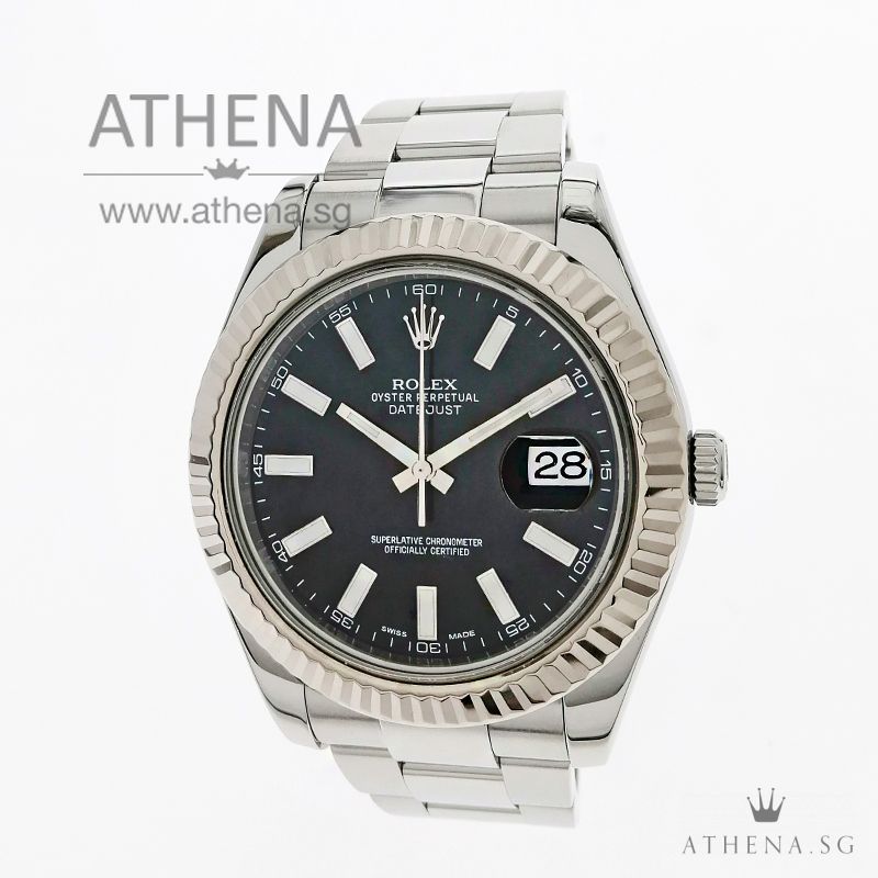 ROLEX MENS OYSTER PERPETUAL DATEJUST 41 "AN" SERIES "BLACK INDEX DIAL" WITH BOX & CERT 116334