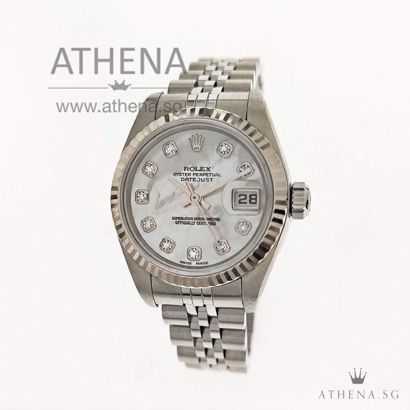 ROLEX LADIES OYSTER PERPETUAL DATEJUST "F" SERIES " WHITE MOP DIAMONDS DIAL" 79174