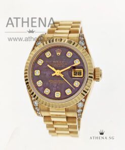 ROLEX 18K YELLOW GOLD ROLEX LADIES DATEJUST "Z" SERIES "RED SODALITE DIAMOND DIAL" WITH ORINGIAL ROLEX DIAMOND SETTING ON THE LUGS, CHAPTER RING & CERT 179238 (LOCAL AD)