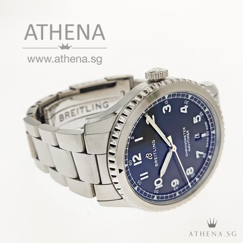LIKE NEW !!! BREITLING NANITIMER 8 AUTOMATIC " BLUE ARABIC DIAL" WITH BOX & CERT A17314 (STILL UNDER AGENT WARRANTY) - Image 2