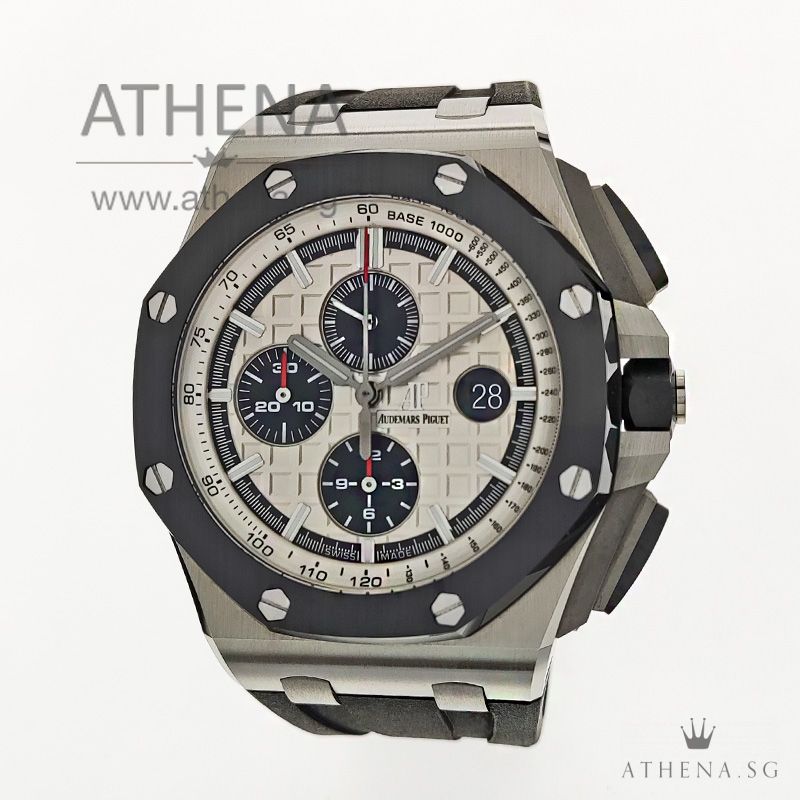 AUDEMARS PIGUET ROYAL OAK OFFSHORE NOVELTY "SILVER MEGA TAPISSERIE DIAL" WITH BOX & CERT 26400SO.OO.A002CA.01
