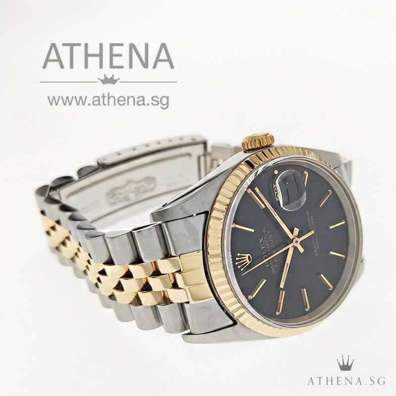 ROLEX "HALF-GOLD" MENS OYSTER PERPETUAL DATEJUST "E"" SERIES "BLACK INDEX DIAL" 16233 - Image 2