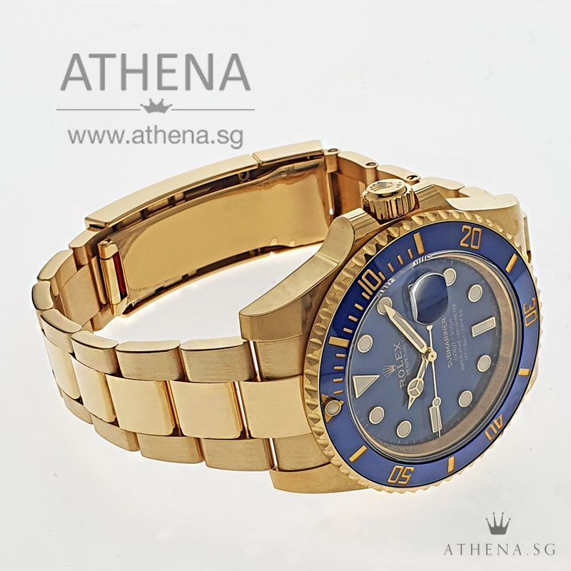 18K YELLOW GOLD ROLEX OYSTER PERPETUAL SUBMARINER DATE CERAMIC "AN" SERIES "BLUE DIAL" WITH BOX & CERT 116618LB - Image 2