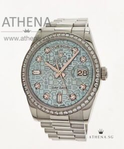 PLATINUM 950 ROLEX MEN DAY-DATE "G" SERIES "ICE BLUE DIAMONDS DIAL" WITH BOX & CERT 118346