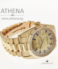 Alternative view of ROLEX 18K YELLOW GOLD OYSTER PERPETUAL DAY-DATE " CHAMPAGNE BLUE SAPPHIRE & DIAMONDS DIAL" WITH BOX 18038