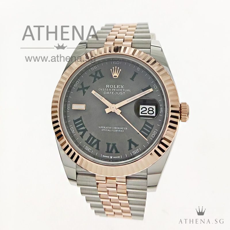 ROLEX EVEROSE ROLESOR OYSTER PERPETUAL DATEJUST 41 "AN" SERIES " "WIMBLEDON SLATE GREY ROMAN DIAL" WITH BOX & CERT 126331(STILL UNDER AGENT WARRANTY)