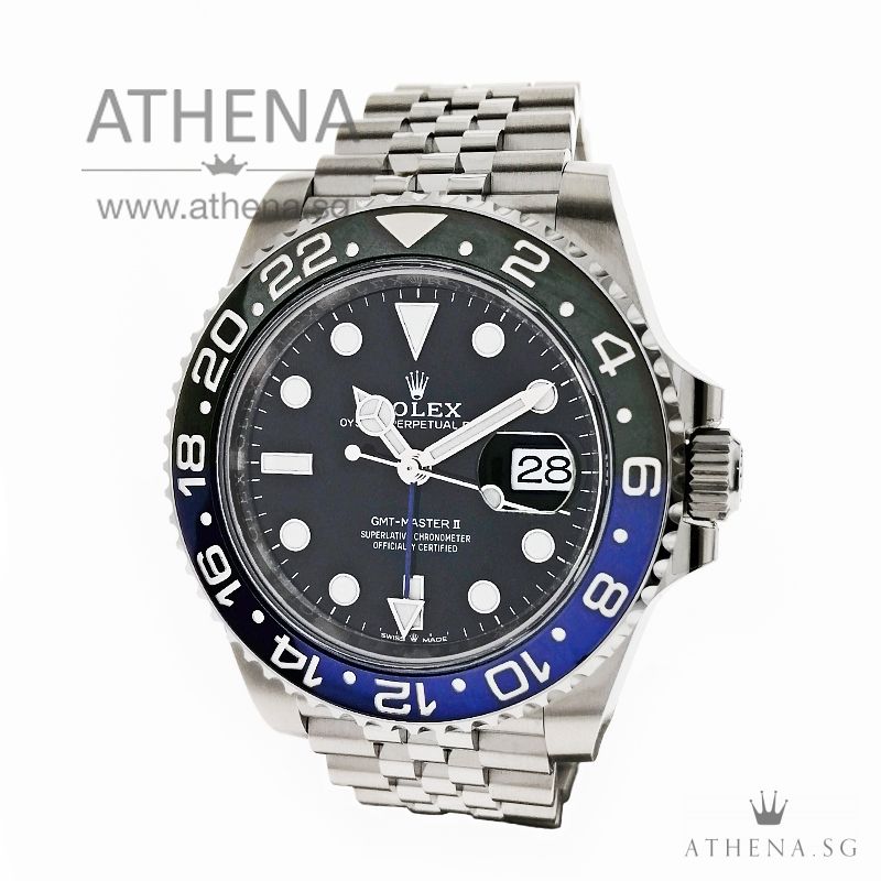 LIKE NEW !!! ROLEX OYSTER PERPETUALDATE GMT MASTER II CERAMIC "BATGIRL" "AN" SERIES WITH BOX & CERT 126710BLNR