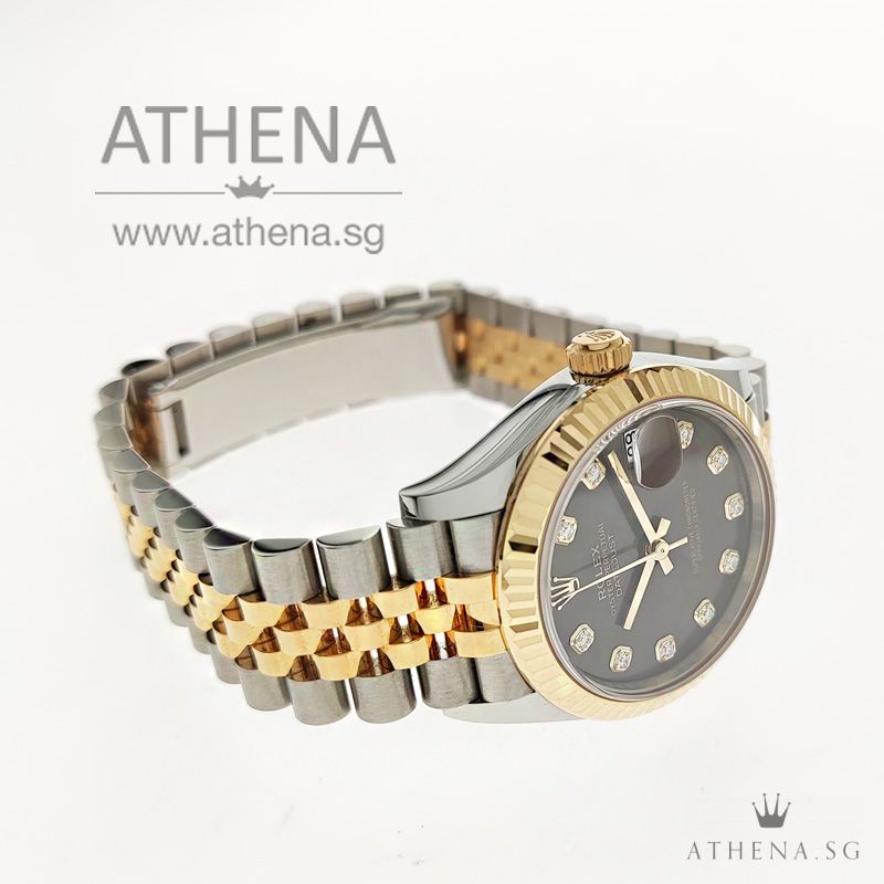 LIKE NEW !!! ROLEX YELLOW ROLESOR MID-SIZE OYSTER PERPETUAL DATEJUST "AN" SERIES "DARK GREY DIAMOND DIAL" WITH BOX & CERT 278273 (STILL UNDER AGENT WARRANTY - Image 2