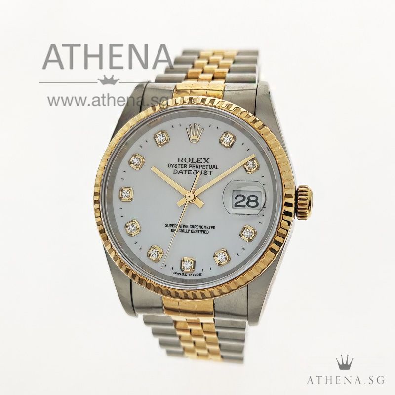 ROLEX "HALF-GOLD" MENS OYSTER PERPETUAL DATEJUST "T" SERIES "WHITE DIAMOND DIAL" 16233