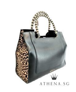 Alternative view of BVLGARI SERPENTI SCAGLIE TOTE IN BLACK TOURMALINE SMOOTH CALF LEATHER, PONY FUR WITH DETACHABLE STRAP