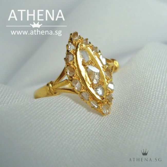 18K Y/G ANTIQUE DESIGN INTAN RING 3.20G (SIZE 13)