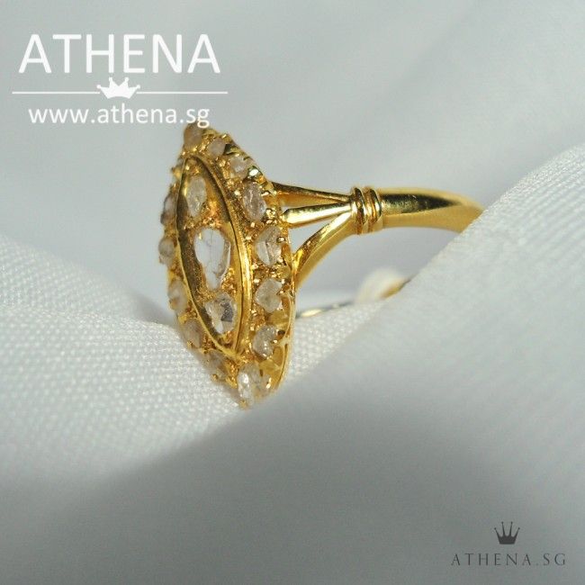 18K Y/G ANTIQUE DESIGN INTAN RING 3.20G (SIZE 13) - Image 2