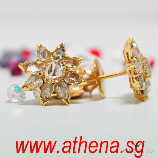 18K Y/G ANTIQUE STAR DESIGN INTAN EARSTUD 5.08G - Image 2